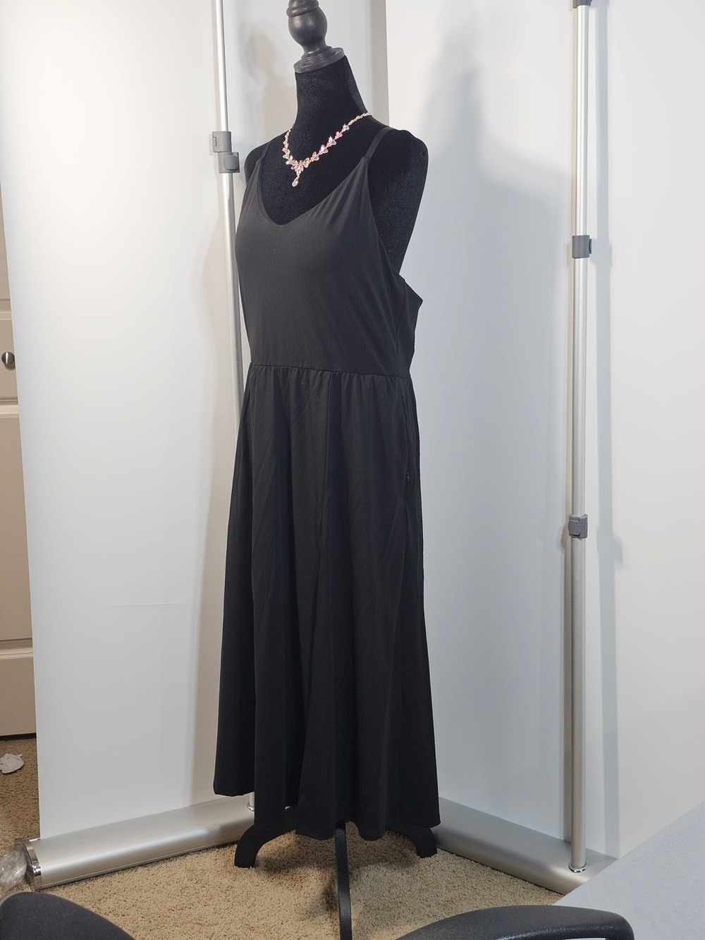 #179 Emedos XXL Black Maxi Dress with Built-In Shorts Racerback Stretch